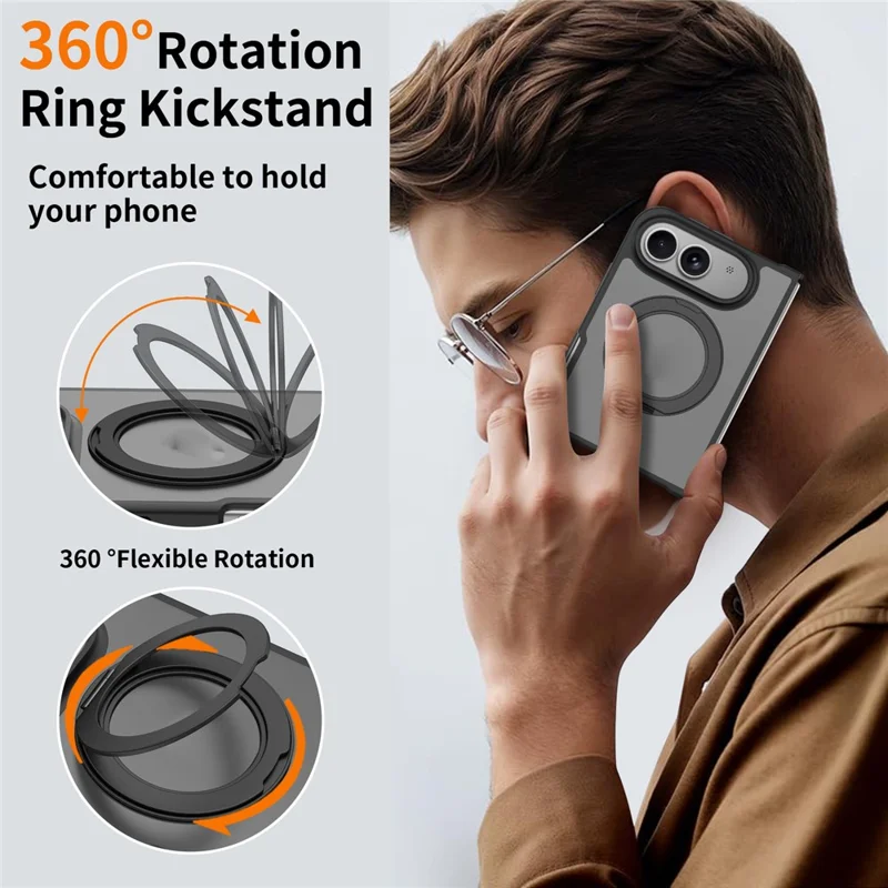 For iPhone Duo Case Rotating Magnetic Kickstand TPU + Acrylic Skin-feel Phone Cover with Front Frame - Black