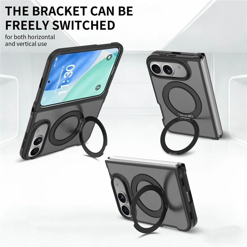For iPhone Duo Case Rotating Magnetic Kickstand TPU + Acrylic Skin-feel Phone Cover with Front Frame - Black