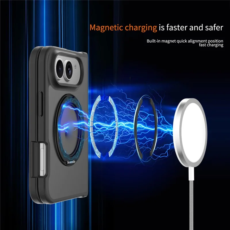 For iPhone Duo Case Rotating Magnetic Kickstand TPU + Acrylic Skin-feel Phone Cover with Front Frame - Black