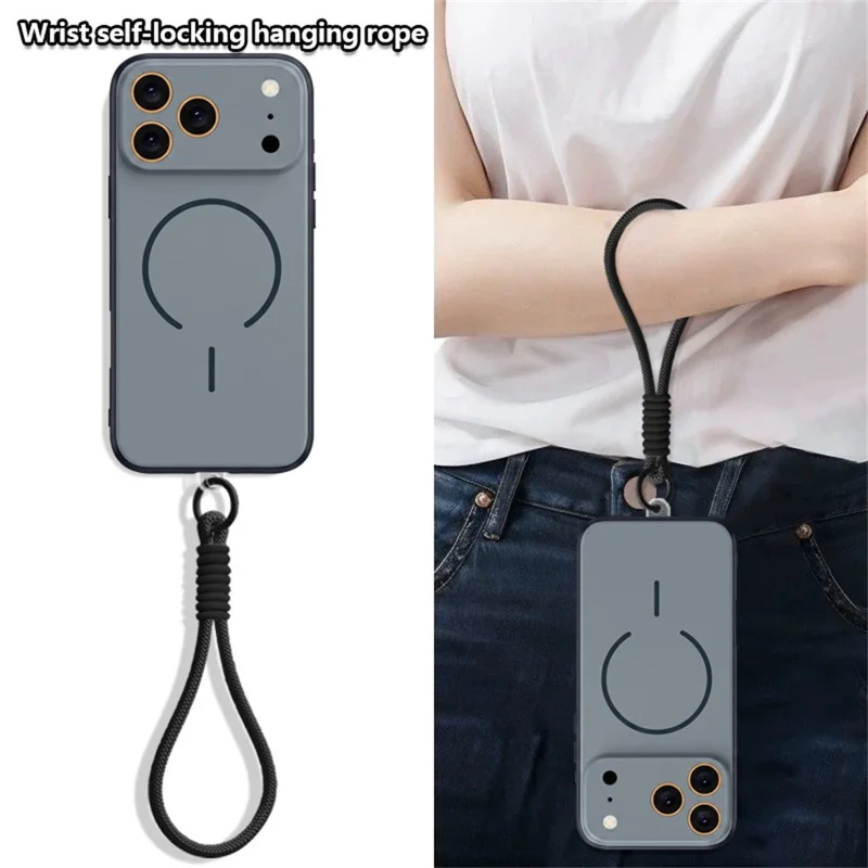 For iPhone 18 Pro / 17 Pro Magnetic Case with Wrist Strap Precise Camera Cutout PC TPU Phone Cover - Black