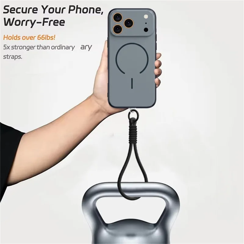 For iPhone 18 Pro / 17 Pro Magnetic Case with Wrist Strap Precise Camera Cutout PC TPU Phone Cover - Black