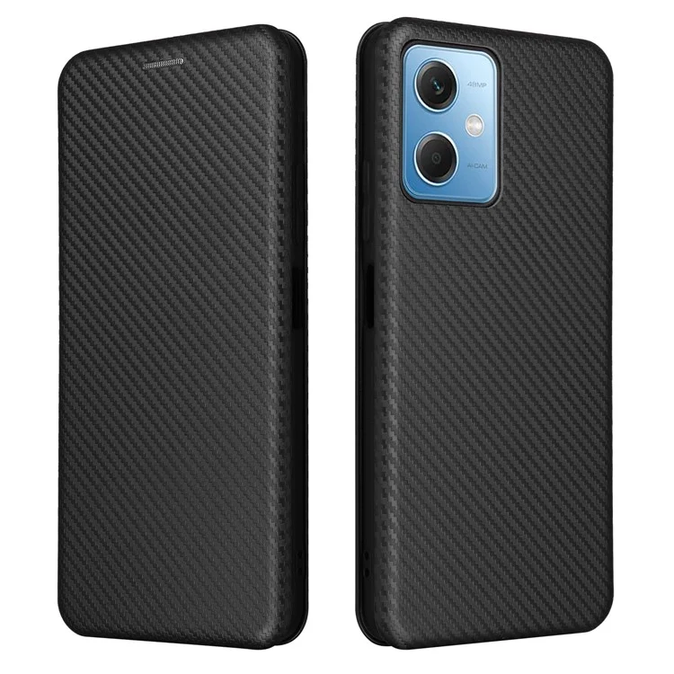 For Xiaomi Redmi Note 12 5G (Global) / (India) / (China) / Poco X5 5G Carbon Fiber Texture Magnetic PU Leather Phone Case Card Slot Stand Flip Cover - Black