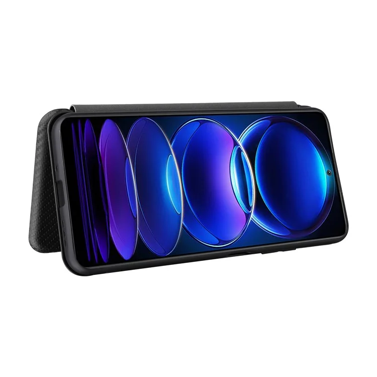 Pour Xiaomi Redmi Note 12 5G (Global) / (Inde) / (Chine) / Poco X5 5G Texture en fibre de carbone Étui de téléphone en cuir PU magnétique Emplacement pour carte Flip Cover - Noir