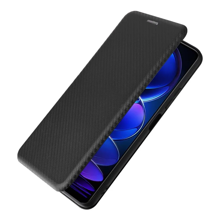 For Xiaomi Redmi Note 12 5G (Global) / (India) / (China) / Poco X5 5G Carbon Fiber Texture Magnetic PU Leather Phone Case Card Slot Stand Flip Cover - Black