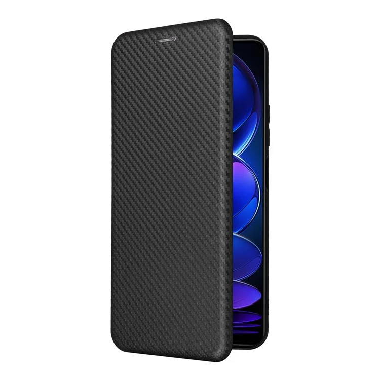 Für Xiaomi Redmi Hinweis 12 5G Carbonfaser Textur Magnetic PU Leder Telefon Hülle Kartenschlitzständer Flip Cover - Schwarz