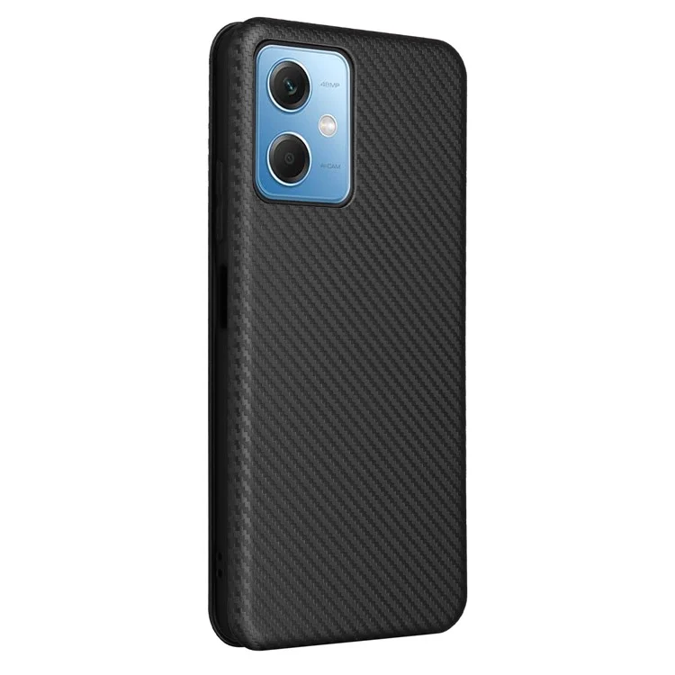 For Xiaomi Redmi Note 12 5G (Global) / (India) / (China) / Poco X5 5G Carbon Fiber Texture Magnetic PU Leather Phone Case Card Slot Stand Flip Cover - Black