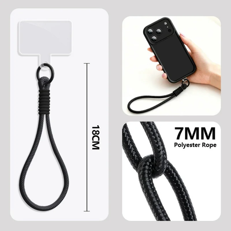 Telefoonhoesje voor iPhone 17 Pro Max met polsbandje, precieze lensbescherming, effen kleur TPU hoes - Zwart
