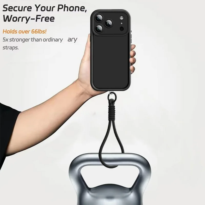Telefoonhoesje voor iPhone 17 Pro Max met polsbandje, precieze lensbescherming, effen kleur TPU hoes - Zwart