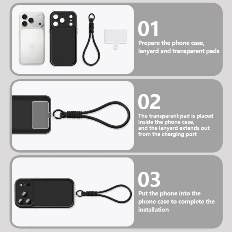 Telefoonhoesje voor iPhone 17 Pro Max met polsbandje, precieze lensbescherming, effen kleur TPU hoes - Zwart