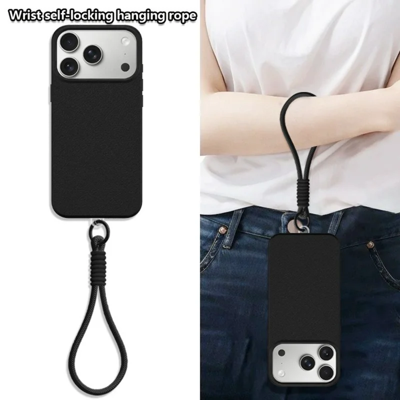 For iPhone 18 Pro Max / 17 Pro Max Case with Wrist Strap Large Camera Cutout Litchi Texture PU Leather PC Phone Cover - Black