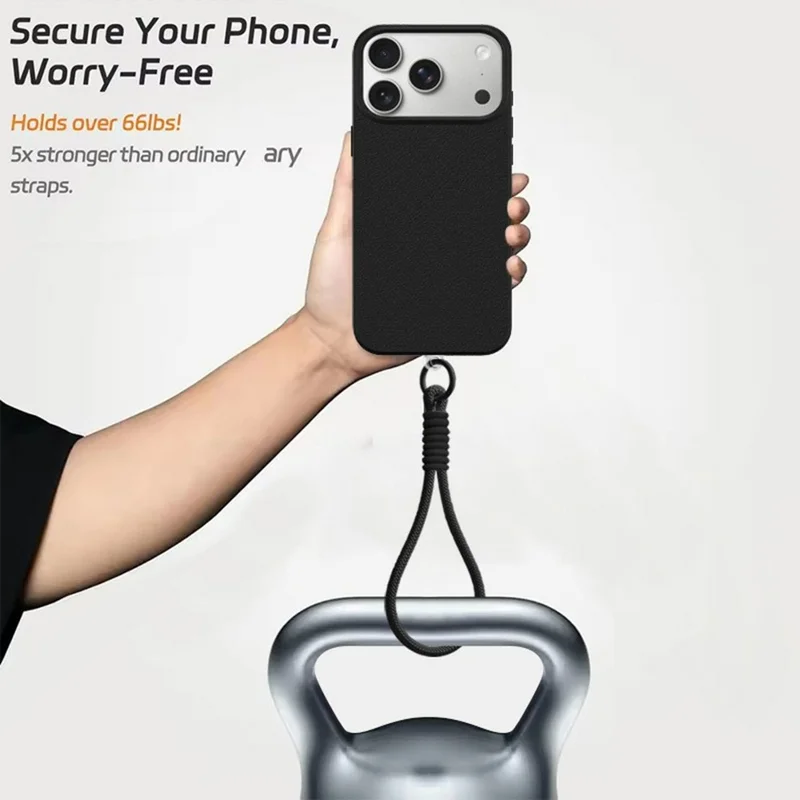 For iPhone 18 Pro Max / 17 Pro Max Case with Wrist Strap Large Camera Cutout Litchi Texture PU Leather PC Phone Cover - Black