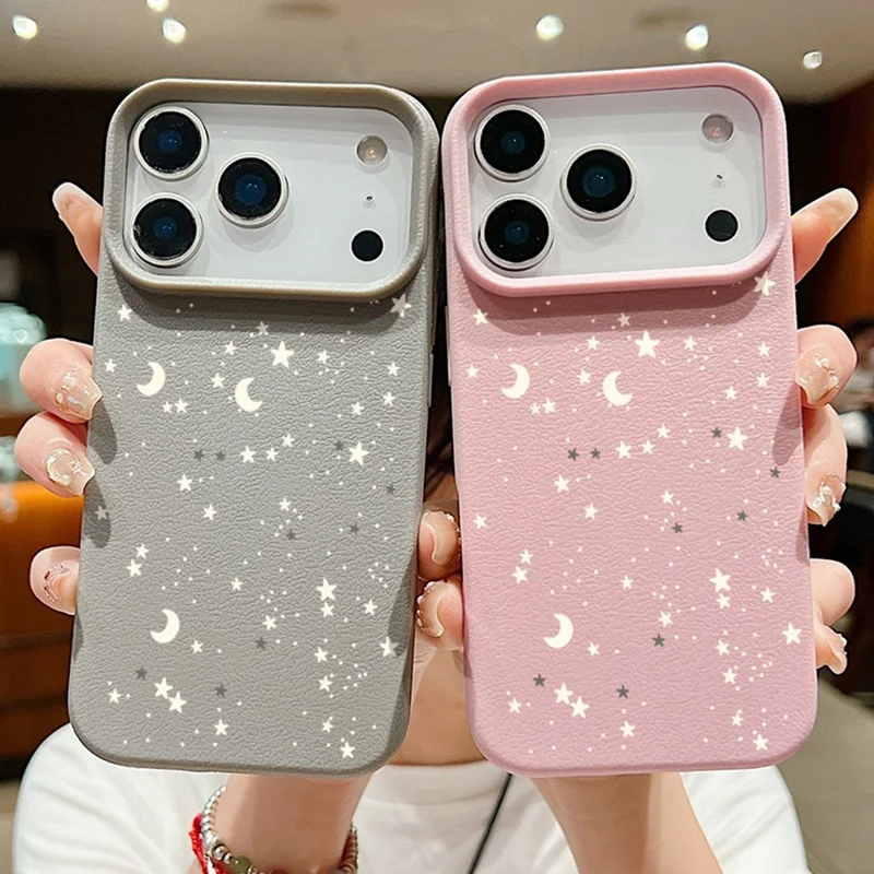 For iPhone 18 Pro / 17 Pro Case Star Moon Pattern Leather Coated TPU Phone Cover - Black