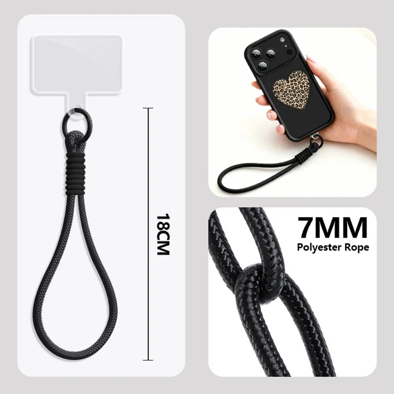 Für iPhone 17 Pro TPU-Hülle mit Handschlaufe, Leopardenherz-Muster, präziser Kameraschutz, Handyhülle - Schwarz