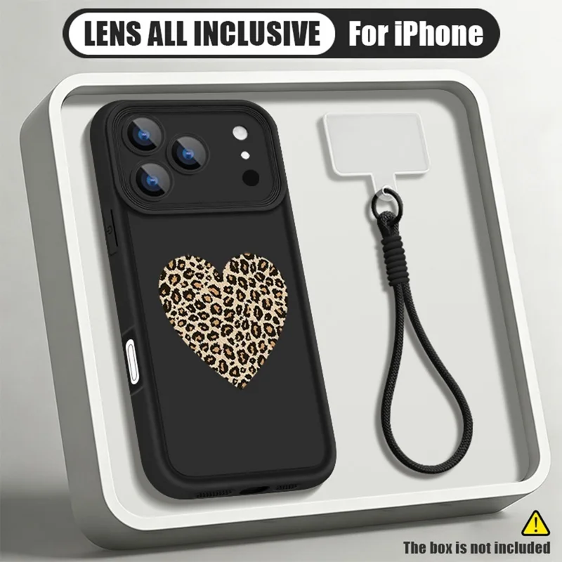 Für iPhone 17 Pro TPU-Hülle mit Handschlaufe, Leopardenherz-Muster, präziser Kameraschutz, Handyhülle - Schwarz