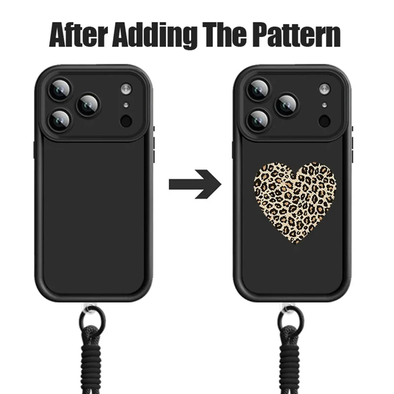 Für iPhone 17 Pro TPU-Hülle mit Handschlaufe, Leopardenherz-Muster, präziser Kameraschutz, Handyhülle - Schwarz