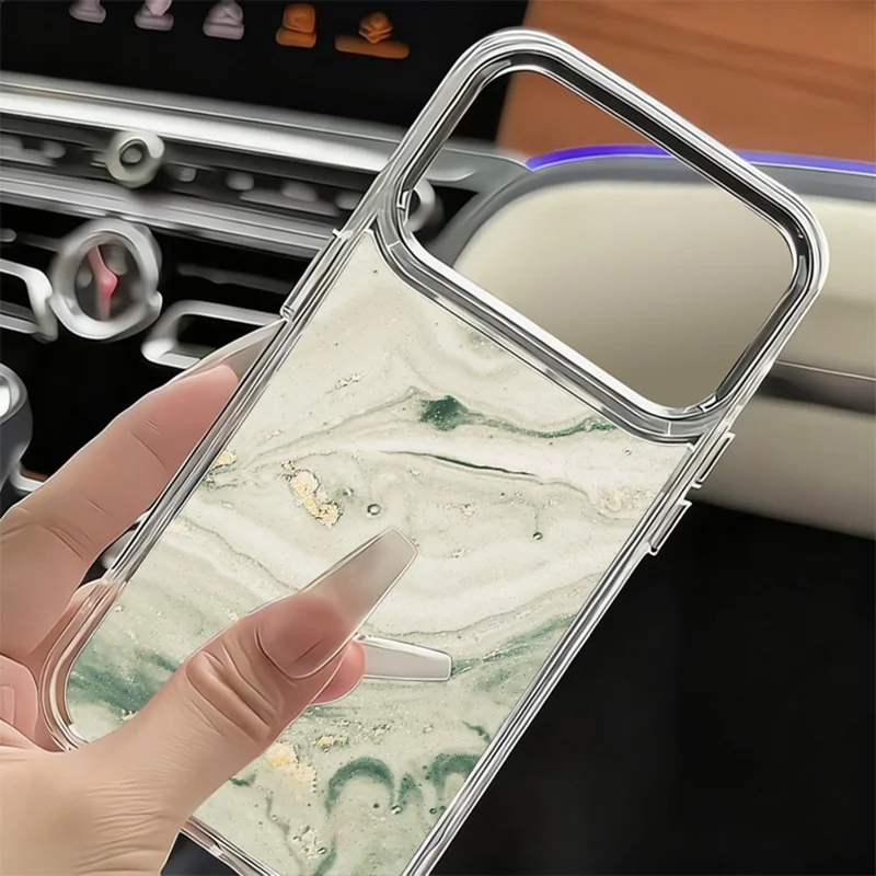For iPhone 17 Pro Max Case Marble Pattern Electroplated Camera Frame Soft TPU Phone Cover - B855TR