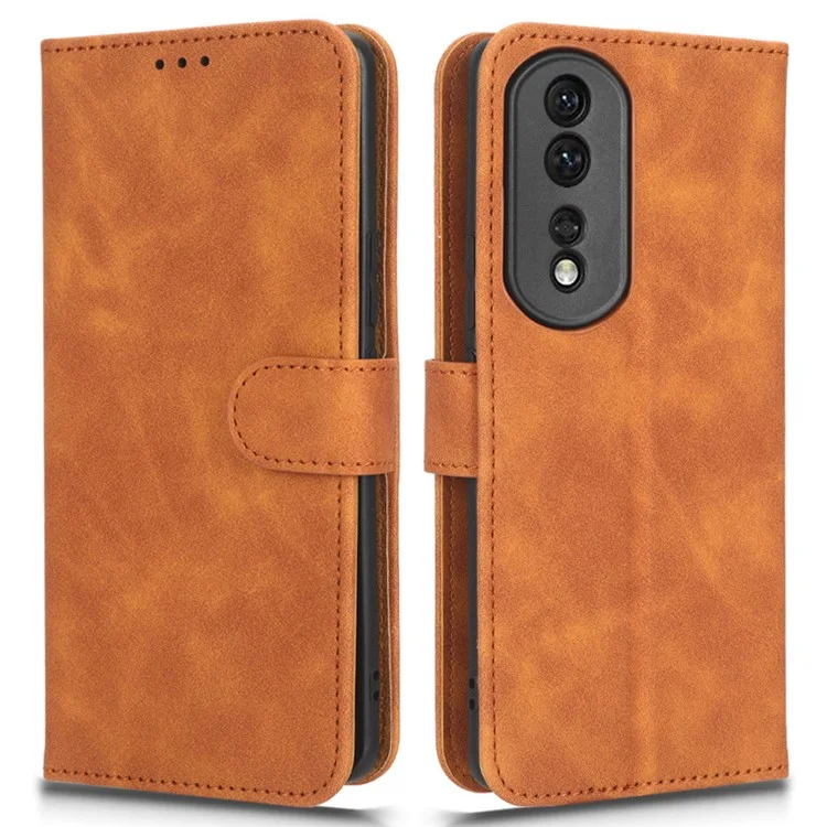 Para Honra 80 Pro 5G Protetor de Telefone Telefônico Multifuncional Stand Flip Skin-touch Feeling Phone Case PU Leather+TPU Cover - Castanho