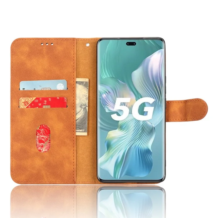 Para Honra 80 Pro 5G Protetor de Telefone Telefônico Multifuncional Stand Flip Skin-touch Feeling Phone Case PU Leather+TPU Cover - Castanho
