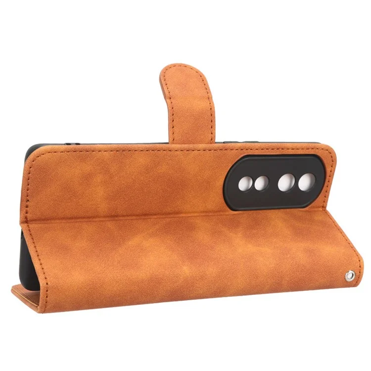 Para Honra 80 Pro 5G Protetor de Telefone Telefônico Multifuncional Stand Flip Skin-touch Feeling Phone Case PU Leather+TPU Cover - Castanho
