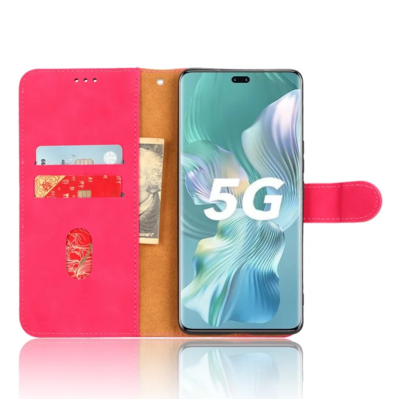 For Honor 80 Pro 5G Phone Protector Multifunction Wallet Stand Flip Skin-touch Feeling Phone Case PU Leather+TPU Cover - Rose