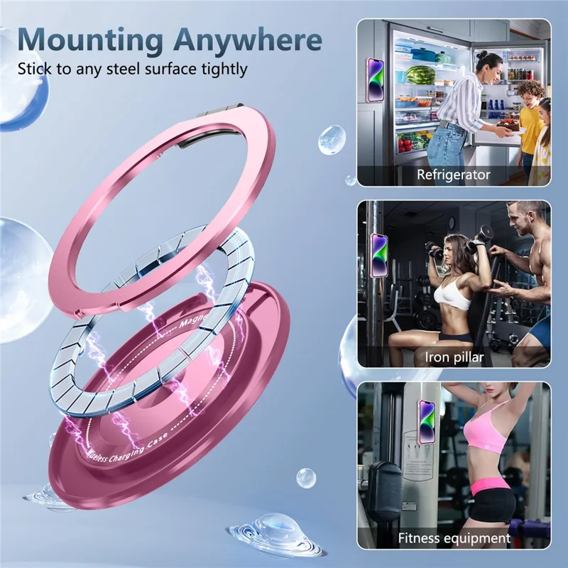 For iPhone 14 / 13 Magnetic Case Rotating Kickstand PC + TPU Back Cover - Transparent Pink