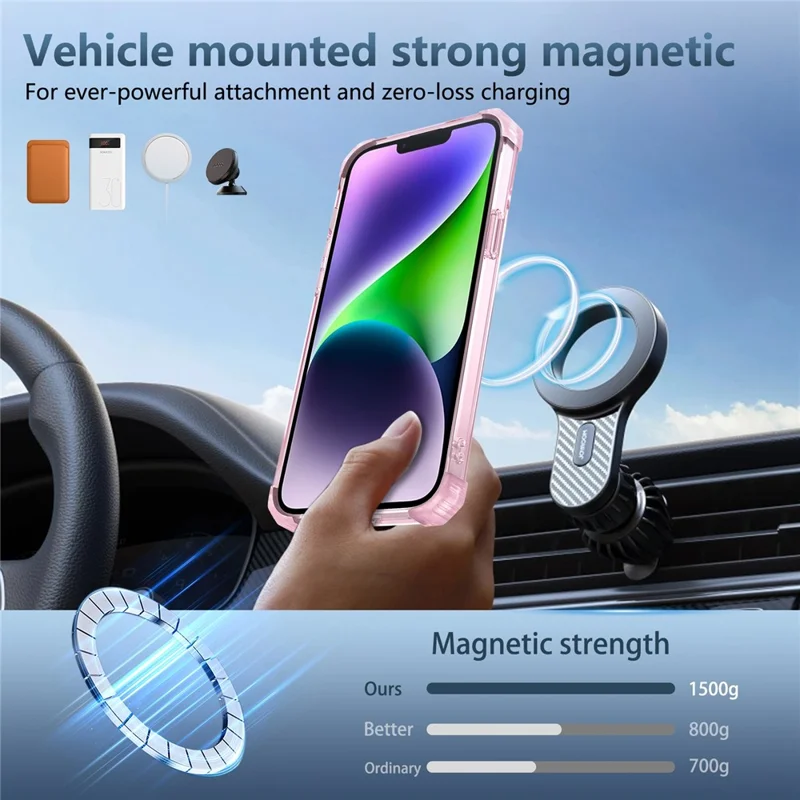 For iPhone 15 Magnetic Case Rotating Kickstand PC + TPU Back Cover - Transparent Pink