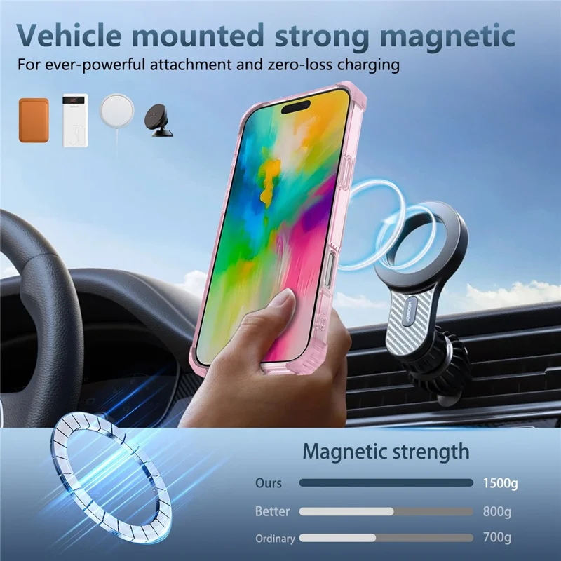 For iPhone 16 Pro Magnetic Case Rotating Kickstand PC + TPU Back Cover - Transparent Pink