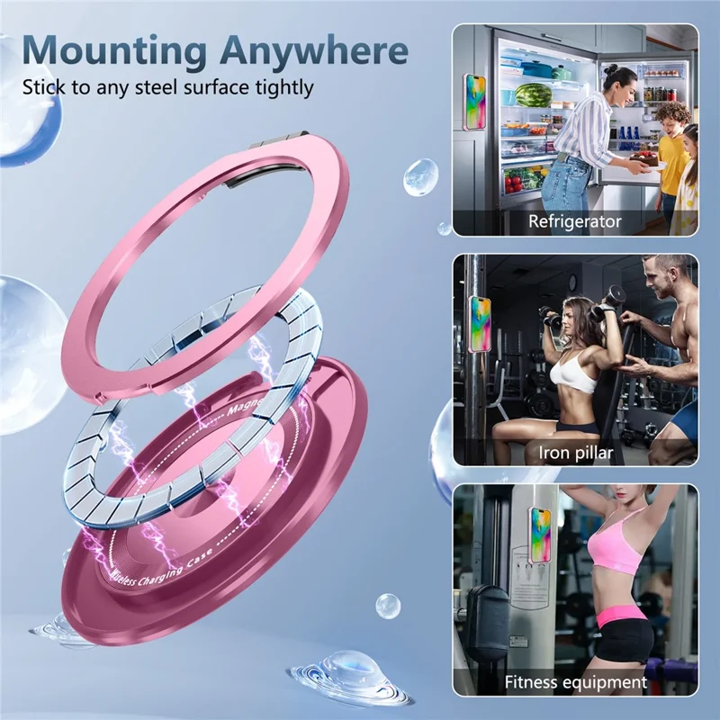 For iPhone 16 Pro Max Magnetic Case Rotating Kickstand PC + TPU Back Cover - Transparent Pink