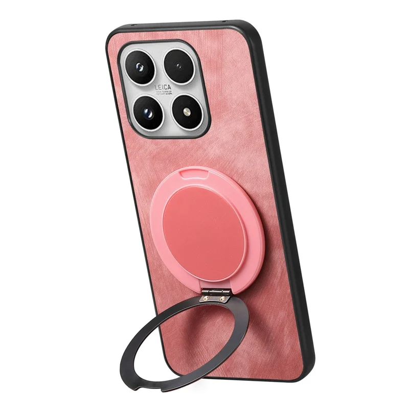 For Xiaomi 17 Case with Tempered Glass Screen Protector Stress Relief Kickstand Retro Leather Phone Back Cover - Pink
