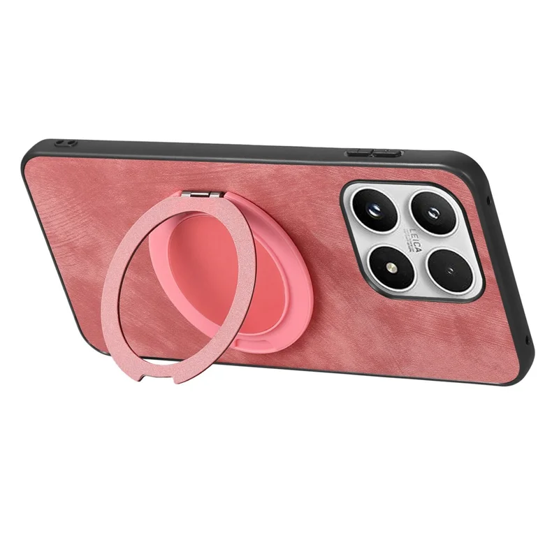 For Xiaomi 17 Case with Tempered Glass Screen Protector Stress Relief Kickstand Retro Leather Phone Back Cover - Pink