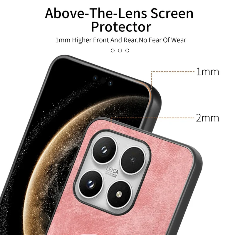 For Xiaomi 17 Case with Tempered Glass Screen Protector Stress Relief Kickstand Retro Leather Phone Back Cover - Pink