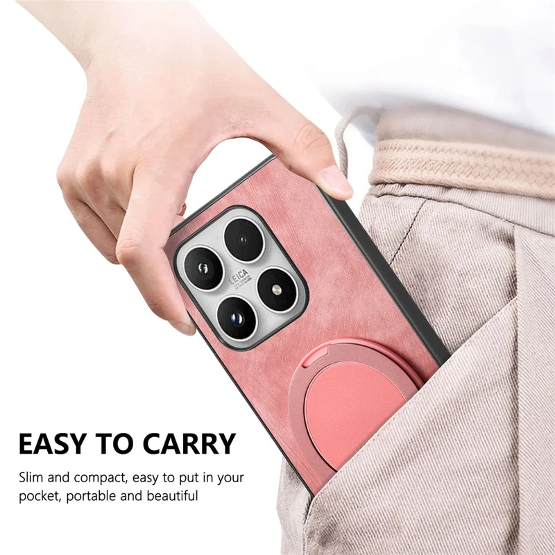 For Xiaomi 17 Case with Tempered Glass Screen Protector Stress Relief Kickstand Retro Leather Phone Back Cover - Pink