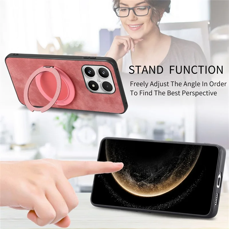 For Xiaomi 17 Case with Tempered Glass Screen Protector Stress Relief Kickstand Retro Leather Phone Back Cover - Pink