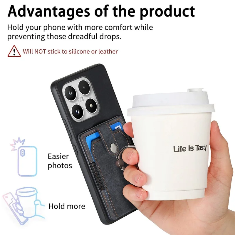 For Xiaomi 17 Case with Tempered Glass Screen Protector Card Slots PU Leather Ring Holder Kickstand Back Cover - Black