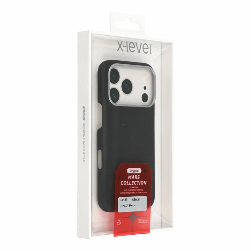 X-LEVEL for iPhone 18 Pro Max / 17 Pro Max Magnetic Case Carbon Nanofiber + Metal Lens Frame Phone Cover - Black