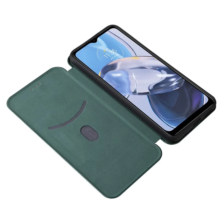 For Motorola Moto E22 4G / Moto E22i 4G PU Leather Phone Shell Card Slot Drop Protection Stand Carbon Fiber Texture Magnetic Flip Case - Green