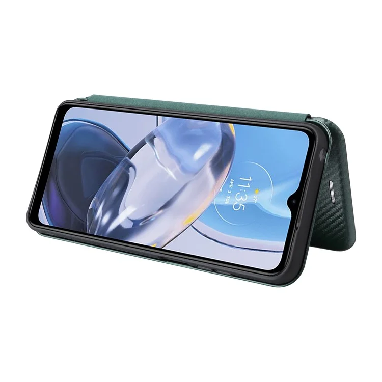 For Motorola Moto E22 4G / Moto E22i 4G PU Leather Phone Shell Card Slot Drop Protection Stand Carbon Fiber Texture Magnetic Flip Case - Green