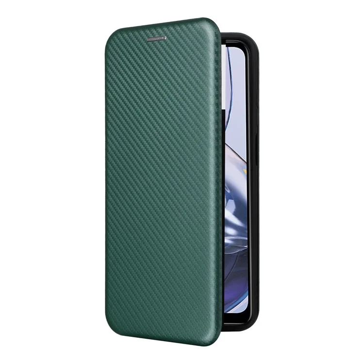 For Motorola Moto E22 4G / Moto E22i 4G PU Leather Phone Shell Card Slot Drop Protection Stand Carbon Fiber Texture Magnetic Flip Case - Green