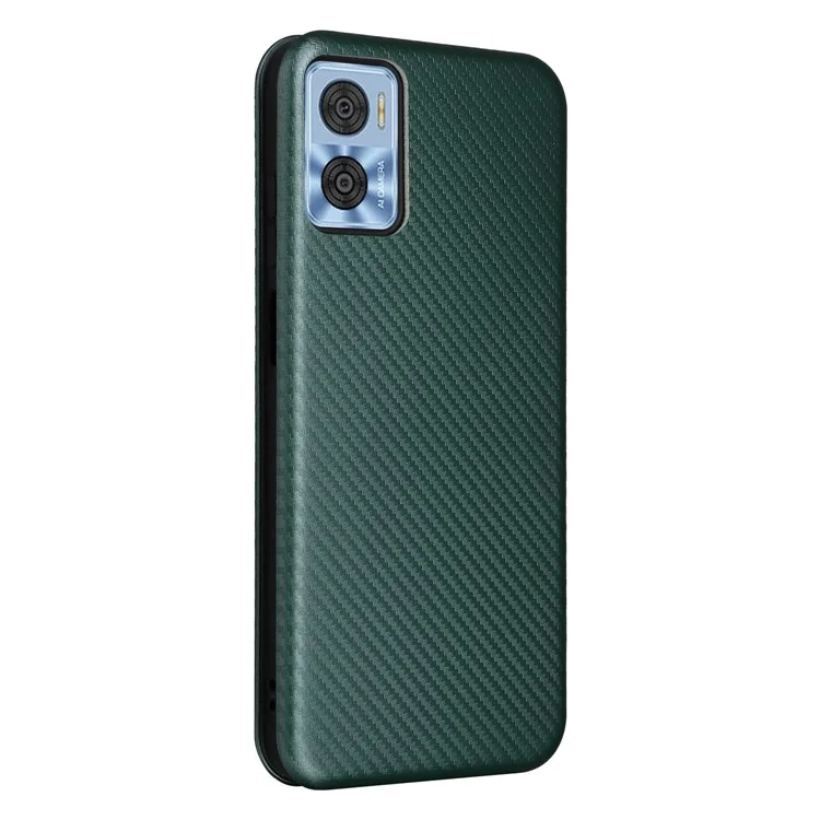 For Motorola Moto E22 4G / Moto E22i 4G PU Leather Phone Shell Card Slot Drop Protection Stand Carbon Fiber Texture Magnetic Flip Case - Green