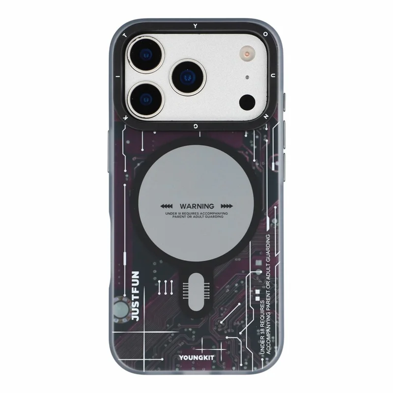 YOUNGKIT Technology Series for iPhone 18 Pro / 17 Pro Magnetic Case Hard PC IMD Phone Cover - Dark Cherry Red