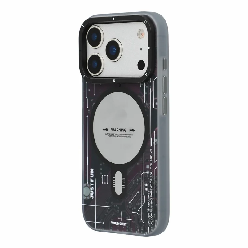 YOUNGKIT Technology Series for iPhone 18 Pro / 17 Pro Magnetic Case Hard PC IMD Phone Cover - Dark Cherry Red