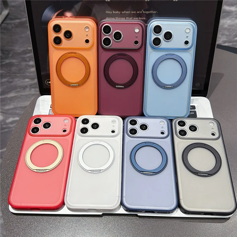 For iPhone 18 Pro / 17 Pro Case Magnetic Rotatable Kickstand PC + TPU Anti-slip Phone Cover with Camera Control Button - Orange