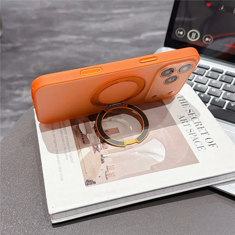 For iPhone 18 Pro / 17 Pro Case Magnetic Rotatable Kickstand PC + TPU Anti-slip Phone Cover with Camera Control Button - Orange