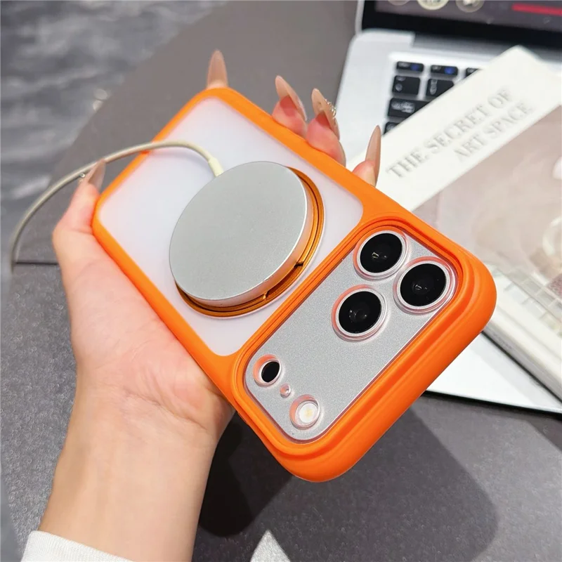 For iPhone 18 Pro / 17 Pro Case Magnetic Rotatable Kickstand PC + TPU Anti-slip Phone Cover with Camera Control Button - Orange