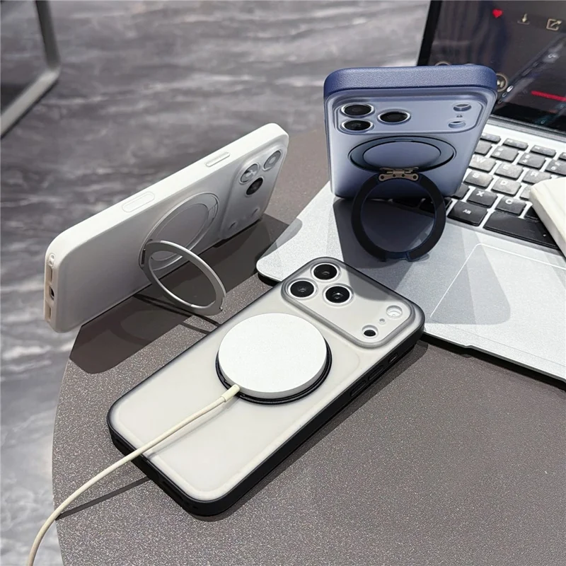 For iPhone 18 Pro / 17 Pro Case Magnetic Rotatable Kickstand PC + TPU Anti-slip Phone Cover with Camera Control Button - Orange