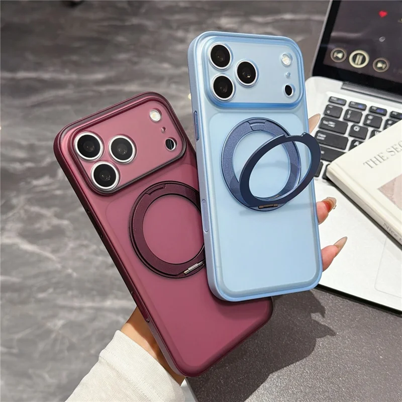 For iPhone 18 Pro / 17 Pro Case Magnetic Rotatable Kickstand PC + TPU Anti-slip Phone Cover with Camera Control Button - Orange