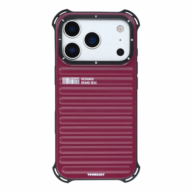 YOUNGKIT for iPhone 18 Pro Max / 17 Pro Max Magnetic Case Suitcase Texture IMD TPU Phone Cover - Cherry Red