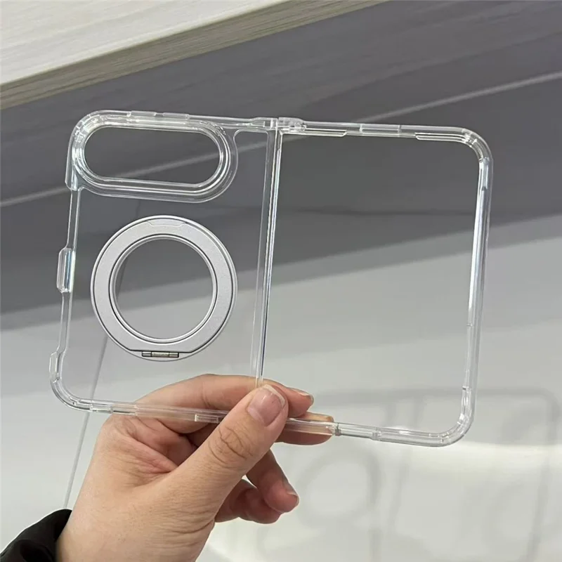 Transparante Foliohouder voor iPhone met Magnetische Opvouwbare Standaard, Duidelijke PC Stootvrije Telefoonhoes - Transparant