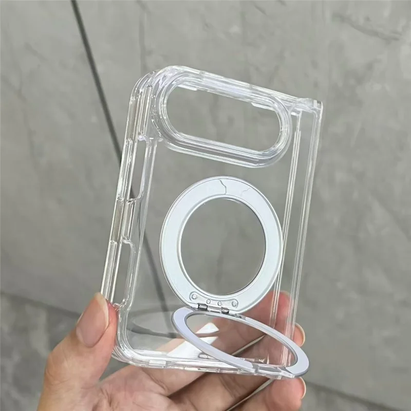 Transparante Foliohouder voor iPhone met Magnetische Opvouwbare Standaard, Duidelijke PC Stootvrije Telefoonhoes - Transparant