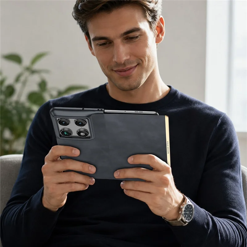 For Motorola Razr Fold 5G Case with Kickstand Shockproof Slim Textured Leather Phone Cover - Black